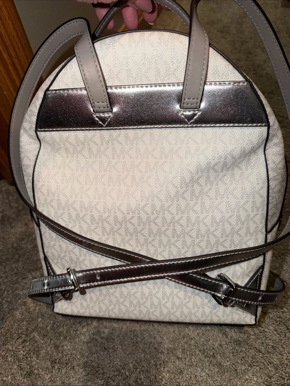 Michael Kors White MK Logo Dome Backpack